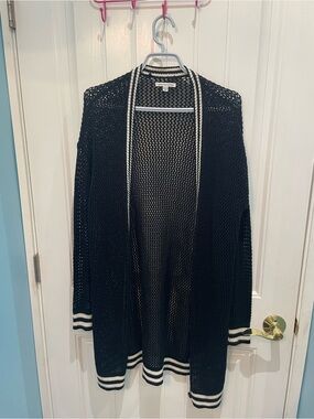 American Eagle Outfitters Black Open-Knit Cardigan with White Trim